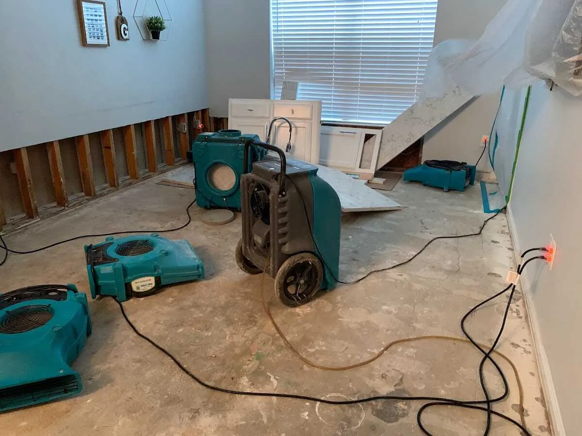 Dehumidifier in flood-cut room for Water Damage Restoration in Waipahu
